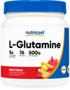 Nutricost L-glutamină pulbere 500 Grams (Frut Punch) - (76 Servings per flacon)
