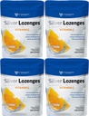 Silver Lozenges cu vitamina C - Premium Nano Silver 60 PPM Argint coloidal, Miere organică și vitamina C Suplimentul mineral scade pentru a sprijini sistemul imunitar, Soothe Tuse și gât - Pachet de 4
