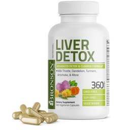 Bronson Liver Detox Advanced Detoxifiere & Curățare Formula Sprijină Sănătate Ficat Funcție cu Milk Thistle, Dandelion Root, Turmeric, Artichoke Leaf & More, Non-GMO, 360 Capsule vegetariene