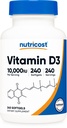 Nutricost Vitamina D3 10000 UI, 240 Capsule Softgel - Potent, non-GMO, Gluten fără vitamina D