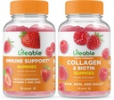 Suport imun durabil + Colagen & Biotin, Gummie Bundle - mare Tasting, Supliment de vitamine, Gluten gratuit, OMG gratuit, Guma de mestecat