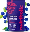 Creatine Monohidrat Gume pentru bărbaţi şi femei - Ușor de digest, Vegan, Gluten-Free, non-GMO, 1,5g de Creatină per Gummy - 45ct (45 Conte, Blue Raspberry)