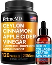 4-in-1 Liquid Biotin Collagen Keratin Saw Palmetto picături (2 fl oz - 1 ambalaj) & 5-in-1 Ceylon Scorțișoară w Turmeric & Ginseng Root (120ct) Bundle - păr, piele, unghii, și supliment de sprijin imun