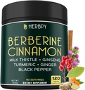 7in1 Premium Berberine și Ceylon Scorțișoară pentru managementul greutății, Digestion, Heart Health & Immune Support - cu Ginseng, Turmeric, Ginger, Milk Thistle & Black Pepper - 120 capsule Vegan