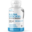 Nutri R Alpha Acid lipoic 600 mg Capsule - Acid lipoic R Stabilizat cu Biotin - Forma activa de R-ALA - 600 mg Doza clinica - Suport energetic celular puternic - 30 capsule Vegan - RALA