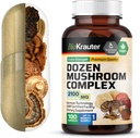 BIO KRAUTER Dozen capsule complex ciuperci 2100 mg Blend - 100 Caps Vegan - 12 extracte într-un supliment de ciuperci pentru suport imunitar - Lions Mane, Reishi, Cordyceps