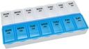 Îngrijire de bază (7-Ziua) Organizator de pastile AM/PM, Case de vitamine, și cutie de medicamente, Compartimente mari, 2 ori pe zi, albastru și clar Lids