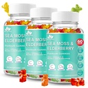 BIO VITALICA Sea Moss Gummies Elderberry BioVitalica - Vitamina C D + Zinc - Seamos irlandez Vegan Gummy cu Sea Moss Gel & Powder pentru Imunitate, Detox - pentru adulți și copii (3Packs)