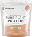 Global Vindecare Vegan Vanilie, Plant Pe bază de proteine pulbere pentru femei și bărbați, Organic, Mese de înlocuire (20 Serviri, 20g de proteine)