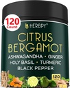 6in1 Citrus Bergamot Supliment cu Ashwagandha, Basil Sfânt, Turmeric & Root Ginger - Îmbătrânire sănătoasă, Imune & Relaxare - 120 capsule Vegan