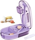 Pill Cutter Splitter pentru pastile mici și mici, sau pastile mari. Design format V pentru dimensiuni multiple. Garda Blade de siguranță. Loss-Proof Construit-in Perie mică și Sliding Door Pilula de stocare (Purple)