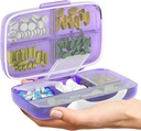 Travel Pill Organizator - Caz de medicină etanșă pentru călătorie cutie de farmacie portabilă cu etichete Vitamina Container 8 Compartiment Supliment Deținătorul de medicamente Capacitate mare de zi cu zi (Purple)