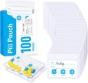 Zikee Pill Bags for Travel, Reusable Pill Poches BPA Free 2.75" x 3.54," Daily Medicine Bags with XL Capacity for 24 Fish Oils, Vitamin Organizator with Customizable Write-on Area (100 Count)
