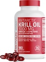 Bronson Antarctic Oil Krill 1000 mg cu Omega-3s EPA, DHA, Astaxantină și Fosfolipide 180 Softgels
