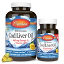 Carlson - Cod Oil Oil Gems, 460 mg Omega-3s, Plus Vitaminele A și D3, Cod Arctic norvegian capturat, Capsule nordice de ulei de pește, Lemon 150 + 30 Softgels