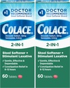 Colace 2-in-1 Stool Softener Plus Stimulant Laxativ pentru Relief de constipație cu eficacitate blândă, Docusat de sodiu Plus Sennozide, 60 Count (Pachet de 2)
