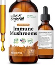 Ciuperci sălbatice și organice imune Tinctură - 8-in-1 Complex de ciuperci cu Chaga, Turcia Coajă, Coajă Leului, Extract Reishi - Drops de sprijin imun - Vegan, Sugar & alcool-Liquid Supplement - 2 fl oz