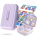 Travel Pill Organizator Box cu etichete de medicină, 2Pack 7 Compartimente Caz pilula portabil, Daily Medalia Organizator de stocare supliment de farmacie de buzunar (Purple, S+L 2pack)
