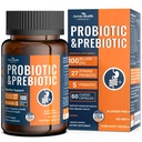 100 Miliarde Probiotice pentru bărbaţi şi femei 27 Tulpini 5 Prebiotice organice pentru sanatate digestiva si imuna, Suporturi Diaree gaz balonare, Non-GMO, Zero Fillers 