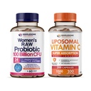 Probiotice wellness sănătoase pentru femei 100 miliarde CFU cu prebiotice, enzime digestive + capsule lipozomale de vitamina C Absorbţie ridicată, supliment acid ascorbic Bundle