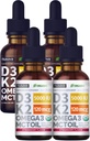 (4 Pachet) Vitamina D3 K2 picături nearomatizate și aromă de căpșuni Bundle - Puterea maximă Vitamina D lichid 5000 UI cu ulei MCT Omega 3 - Nu fillere, non-GMO lichid D3 pentru suport imun, 2 Fl Oz Fiecare
