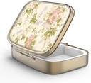 Cutie de pastile caz Pilula cu Mirror Retro 2 Compartiment Caz Pilula mica pentru Purse sau Pocket Pilula de Bronz cutia dreptunghiulară sau vitamine, ulei de pește, Suplimente, Pilula Contine cadouri de călătorie (Vintage Floral)