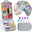 14 Grids Travel Pill Organizator Cutie cu 415-Pcs Medicamente Nume Etichete - Pocket Daily Pharmacy Case Container - Travel Deţinătorul de medicamente Dispenser Kit pentru Peşte ulei de ulei Supliment de stocare - Grey