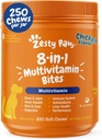 Zesty Paws Dog Multivitamine, Vitamine de câine masticabile și suplimente pentru Hip & Joints, Skin & Coat, Omega 3 ulei de pește pentru câini- Senior & Puppy Multivitamine - Pui- 250ct