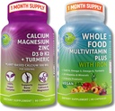 Vegan Whole Food Multivitamine cu fier + Plant-Based Calciu, Magneziu, Zinc, D3, K2 & Turmeric 