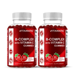 Vitamatic Vitamina B Complex Gummies cu vitamina C & Inositol - aroma naturala de capsuni - 60 Gummies (2 sticle)