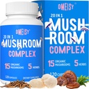 Supliment de ciuperci 2600mg, 20-in-1 Complex de ciuperci, cu Lions Mane, Cordyceps, Reishi, Turcia Coada, Chaga - Suplimente pentru creier pentru memorie și concentrare, Suplimente de memorie, Mood, Imunitate, 120 Capsule