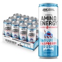 Optimum Nutrition Amino Energy Sparkling Hydration Drink, Electroliti, Cafeina, Amino Acids, BCAAs, Sugar Free, NEW Blue Raspberry Rush, 12 Fl Oz, 12 Pack (Packaging May Vary)