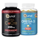 Qunol Ultra CoQ10 200mg Softgels - Ultra High Absorbtion Coenzime Q10 Supliment - 2 Luna de aprovizionare - 60 Conte + Ulei de pește Omega 3 Mini Softgels, 1000mg Omega 3 EPA + DHA, 3 Luna de aprovizionare, 180 Conte