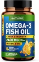 Construit de Natura Omega 3 Geluri de ulei de pește Soft - 2400 mg ulei de pește, 1440 mg Omega 3, 864 mg EPA, 576 mg DHA - Extra Putere Brain & inima Suplimentul de sprijin pentru sănătate - 60 Softgels