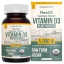 Vitamina organică D3 5000 UI - 100% Formula de Colecalciferol pe bază de alimente și plante, 100% vitamina D Vegană - îmbunătățită cu prebiotic și superalimentar complex 