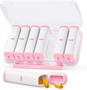 Pink Săptămânal Pill Organizator 2 ori pe zi cu Dual Damp-Proof Design, Portable AM PM Pilula cutie 7 zile, Detaşabil Pilula caz de buzunar, Pursa, Mari pastile container pentru vitamine, uleiuri de pește