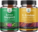Bundle of Milk Thistle Supplement de suport pentru ficat și L Lysine 1000mg Suplimente nutriționale - Suplimentul de ficat din plante cu Silymarin Milk Thistle - L-lisine Essential Aminoacids Supliment