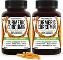 Curcumina turmerica cu Pepper negru BioPerine & 95% Curcuminoide, Absorbtie maxima pentru suport comun, Capsule turmerice non-GMO, Made in USA - 180 Veg Caps