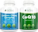 Complex Citrat de calciu 1000mg + CoQ10 100mg - 365 capsule Vegan + 240 Softgels Bundle - Fără vitamina D - Made in USA