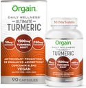 Orgain Ultimate Turmeric Supliment 1500mg, Curcumin și Bioperine Black Pepper Extract Herbal Blend, Sprijină Antioxidant și Heart Health - 90 capsule, 1 lună de aprovizionare