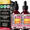 (2 ambalaj) Vitamina B12 și B6 picături lichide, B12 Complex de vitamina B sublingual - B 12 Vitamina 5000mcg - B12 Metilcobalamină pentru energie, creier, și suport cardiac cu 27,200 mcg, căpșuni, 80 Serviri