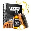 Beard Kit by Ranger Grooming Company by Leven Rose, 100% organic natural Fragrance Free Unscented Beard Oil, Boar Bristle Beard Brush, Natural Wood Comb Beard Care Starter Set pentru bărbați