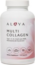 Alaya Naturals Hidrolized Multi Colagen Peptides Proteine Capsule - Tipul I, II, III, V, X Grass-Fed Bovine, Pui, Marine Colagen Supliment cu MSM + GC (Capsules - 120 Count)