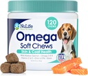 Omega Skin and Coat Chews for Dogs, Wild Salmon Dog Treats with Biotin & Vitamin E, Helps with Itchy Skin, Alergy Relief & Shedding, Omega 3 6 9, EPA & DHA Fatty Acids, Made in USA, 120 Chews