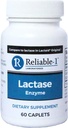 LABORATORI RELABILI 1 Lactase Enzyme Supliment alimentar (60 Caplete, 1 flacon) - Ajuta la prevenirea gazelor naturale, balonare și diaree de produse pe bază de lapte