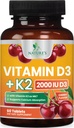 Vitamina D 2000 UI 50mcg per comprimat - Vitamine D3 şi K2 (MK7) Supliment complex pentru oase, dinţi, muşchi, absorbţie de calciu, susţine imune şi Heart Health, Formula masticabilă Statele Unite ale Americii îmbuteliate - 60 comprimate