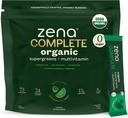 Zena complet organic Super Greens pulbere & Multivitamine, 90+ Supergreen-uri, fructe, legume, 0 Zahăr, 5G Fibră, Pre & Probiotice, Pepene verde Citrus aroma, 30 Pachete