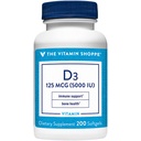Vitamina Shoppe Vitamina D3 5000UI Softgel, susţine sănătatea osoasă şi imună, ajută la creşterea celulară şi la absorbţia calciului, Gluten Free & Once Daily Formula (200 Softgels)