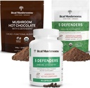 Ciuperci reale Hot Chocolate Mix (15srv), 5 Apărători Extract pulbere (45srv), & 5 Apărători Suplimente (90ct) Bundle pentru a sprijini Imunitatea și bunăstarea generală - Gluten-Free, Non-GMO, Vegan