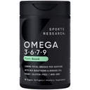 Sports Research® Vegan Omega 3-6-7-9 - 1200 mg de Multi-Spectru Omega Acidi grasi Certified Non-GMO Formula cu Sea Buckthorn & Ulei Borage - 90 Veggie Softgels